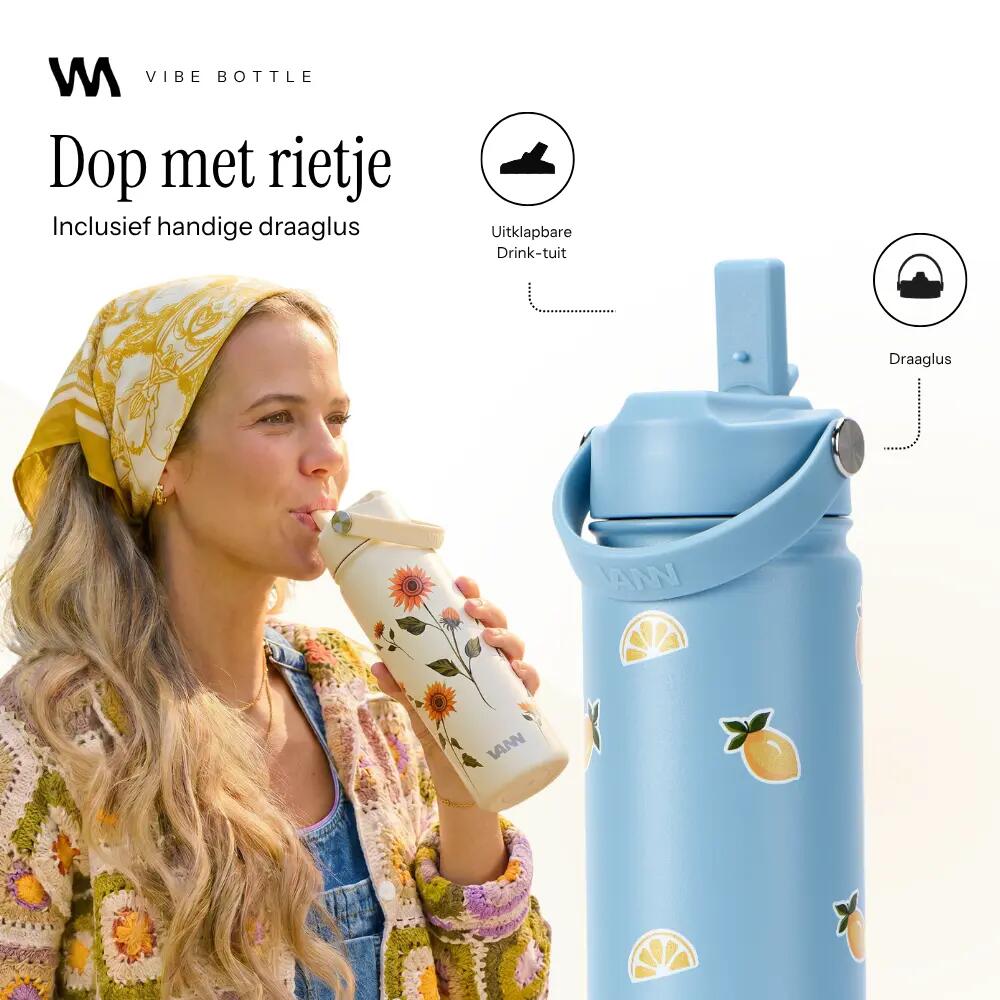 Drinkfles - Sport - Unisex - Vibe Bottle 650 ml - 3-wandig RVS gerecycled, Lemon 7/10