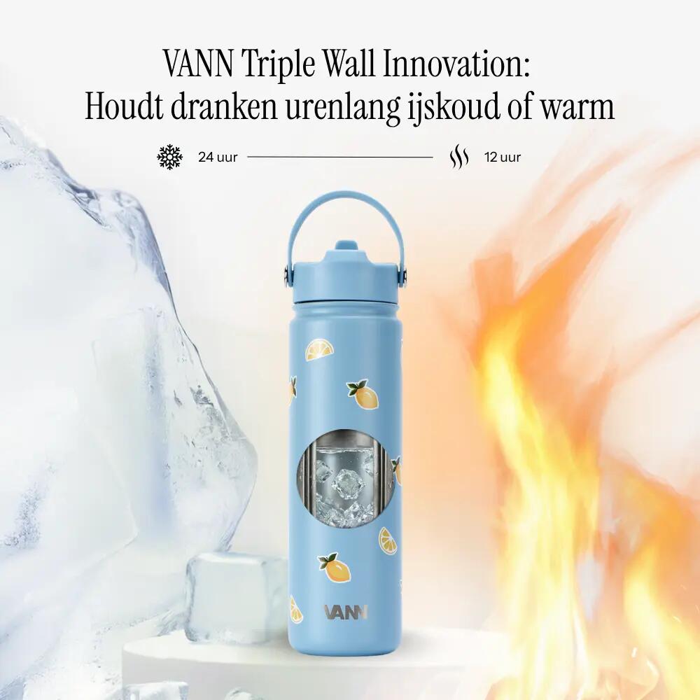 Drinkfles - Sport - Unisex - Vibe Bottle 650 ml - 3-wandig RVS gerecycled, Lemon 5/10