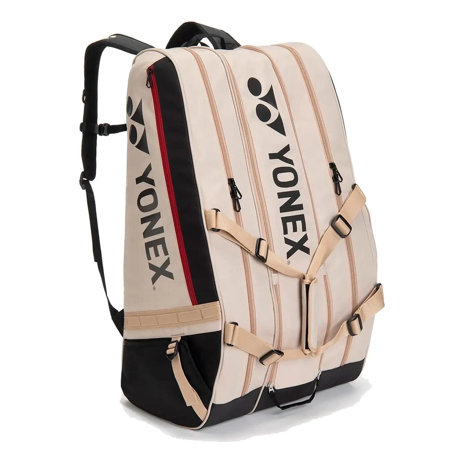 Yonex BT12 Gearlogic Racquet Bag BA726212EX | Badminton Tennis Squash Kitbag | Holds 12 Racquets | Beige -  1