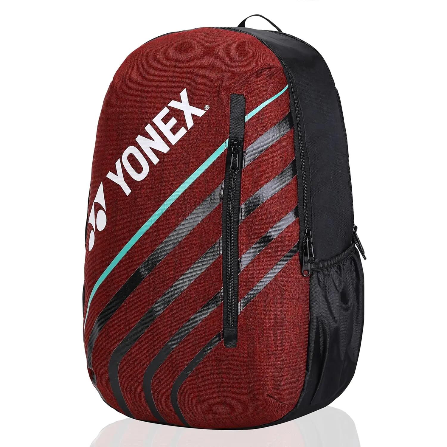 YONEX Badminton Bagpack ACE2 1012 |Laptop and Racquet Comaprtment|Wide Shoe Packet | Jet Black Chinese Red -  2