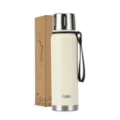 Rvs thermosfles - thermos 500 ml - houdt 12u warm - off‑white