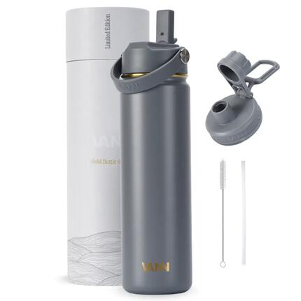 Drinkfles - Gold Bottle 650 ML - 3-wandig RVS, gouden details - Macchiato