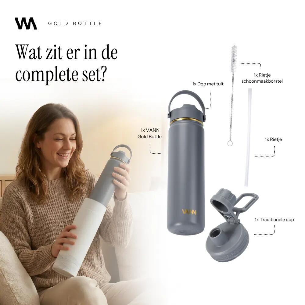 RVS drinkfles - Gold Bottle 650 ml - 3-wandig geïsoleerd - Grijs 7/9