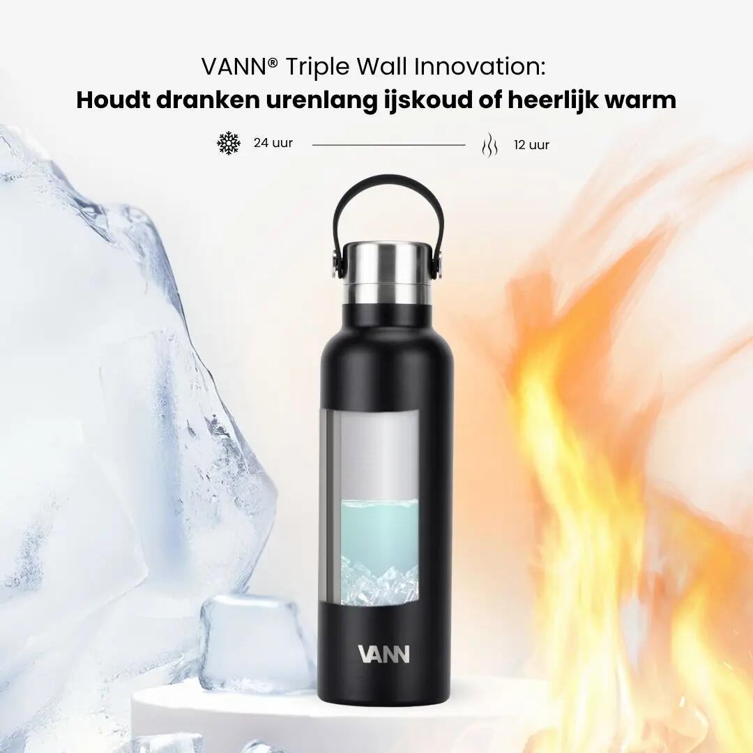 RVS waterfles - Essential Bottle 600 ml - 100% RVS, dubbelwandig - Zwart 4/10
