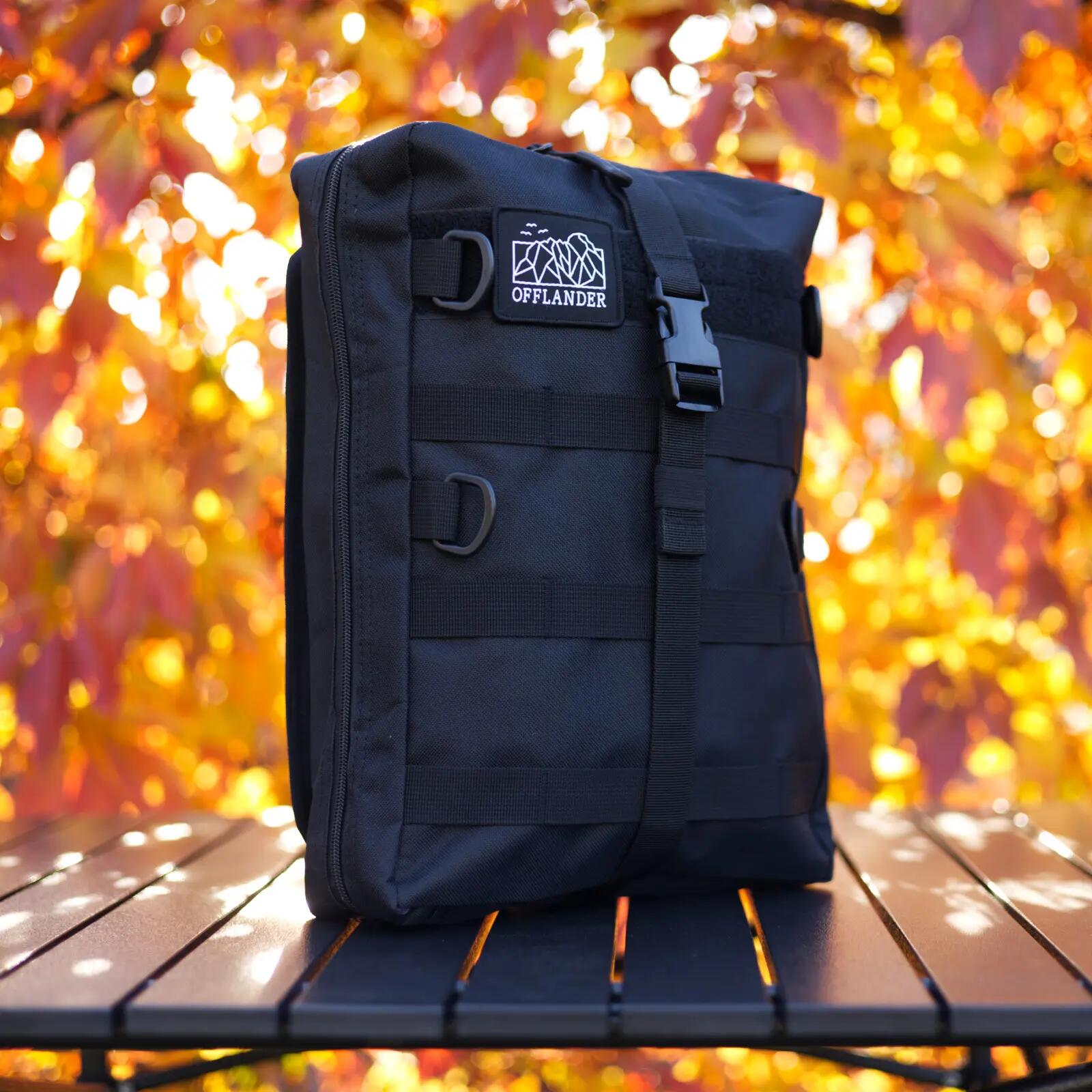 Bolsa tática Offlander MOLLE com velcro, grande, preta. 4/6