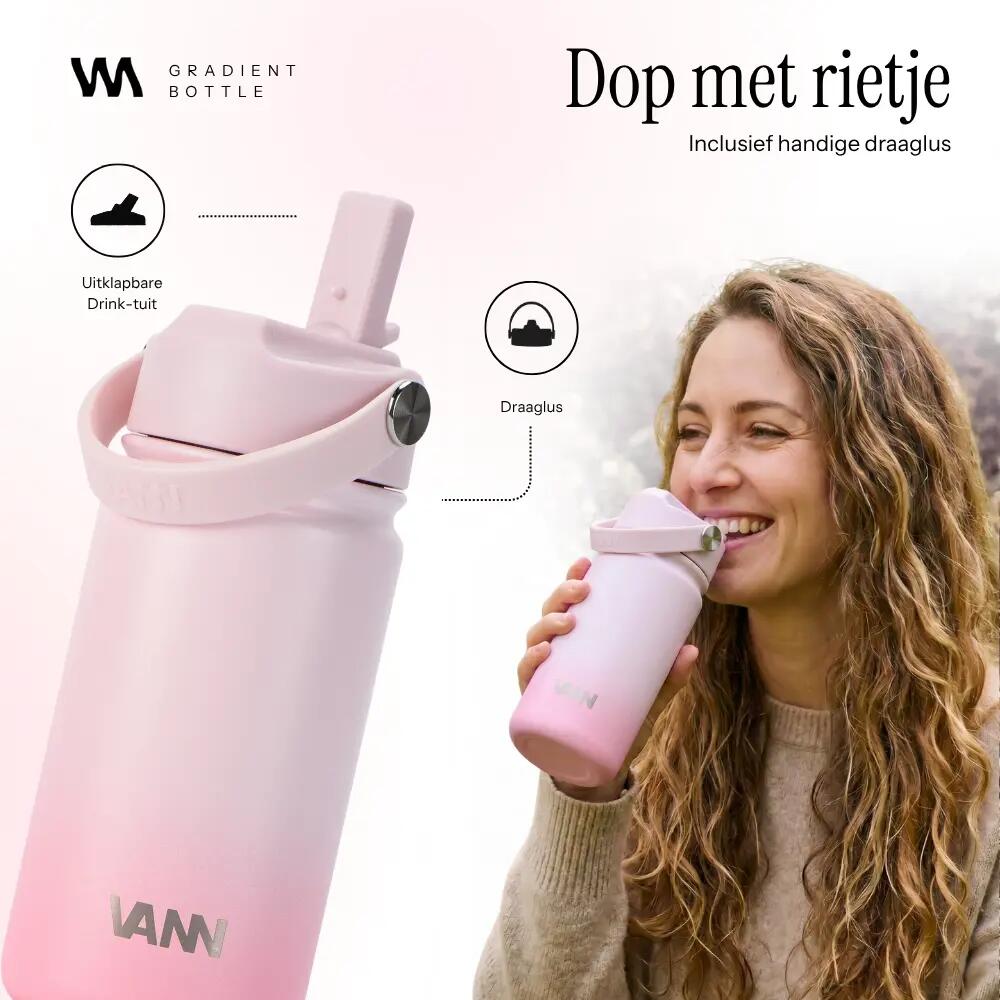 RVS drinkfles - Gradient Bottle 400 ml - 3-wandig geïsoleerd - Roze 6/9
