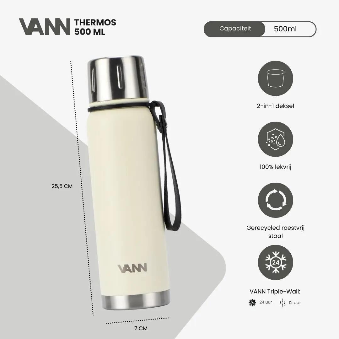 RVS thermosfles - Thermos 500 ml - houdt 12u warm - Off‑white 2/11
