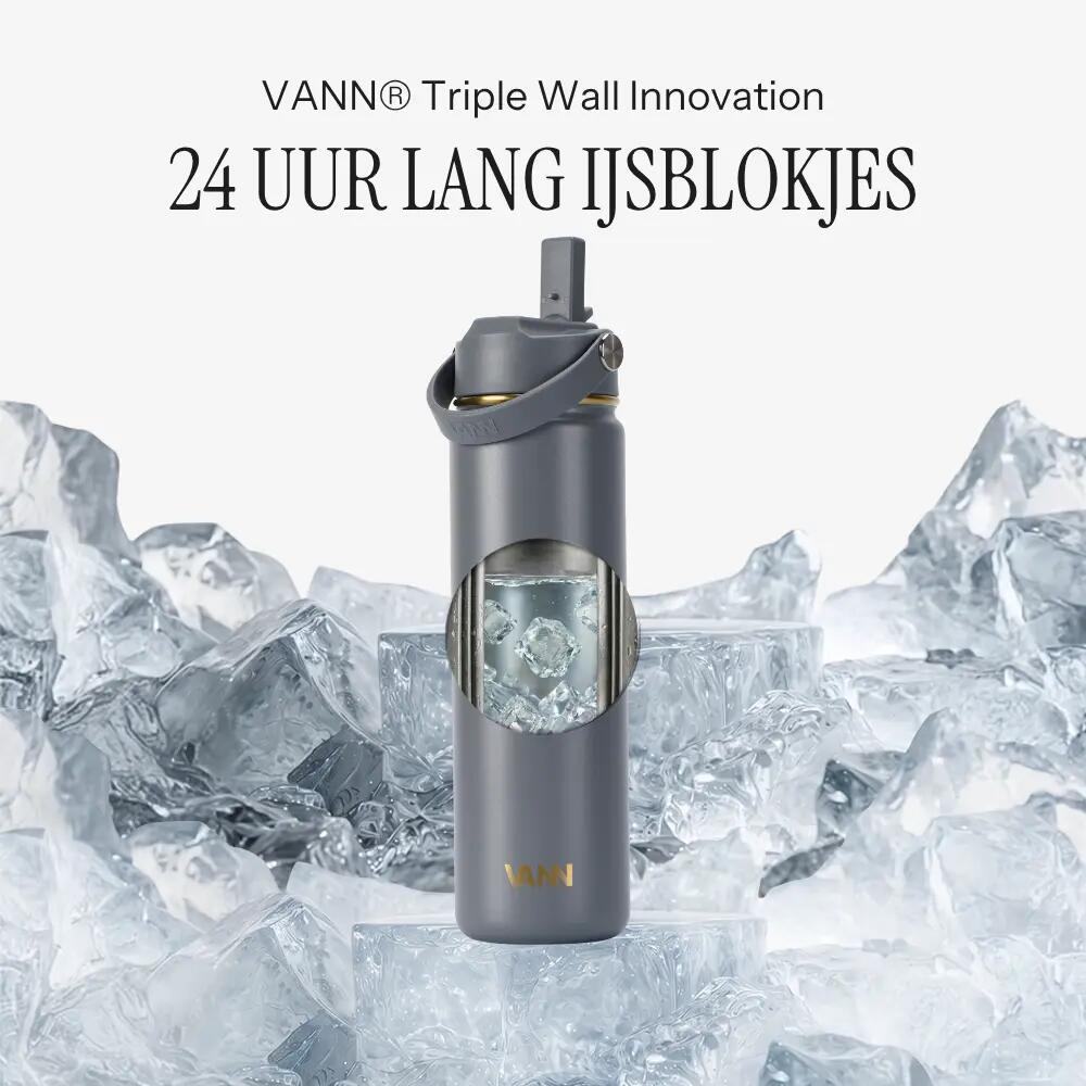 RVS drinkfles - Gold Bottle 650 ml - 3-wandig geïsoleerd - Grijs 2/9