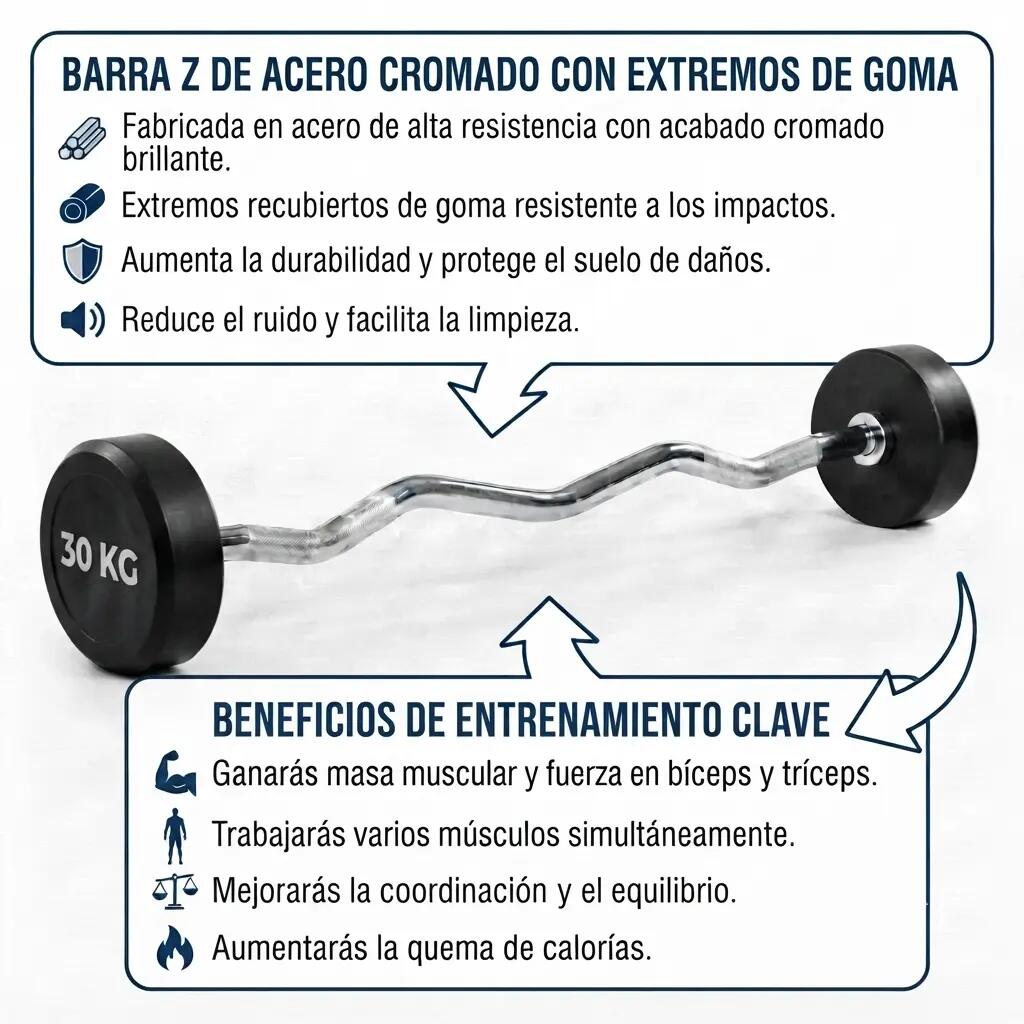 Barra de Pesas Curvada o Z Montada 30 kg Musculación Fitness 3/3