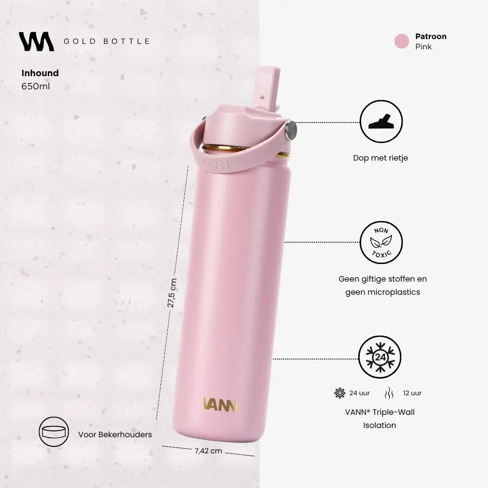 RVS drinkfles - Gold Bottle 650 ml - 3-wandig geïsoleerd 3/9