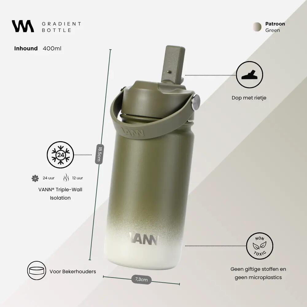 RVS drinkfles - Gradient Bottle 400 ml - 3-wandig geïsoleerd - Groen 3/9