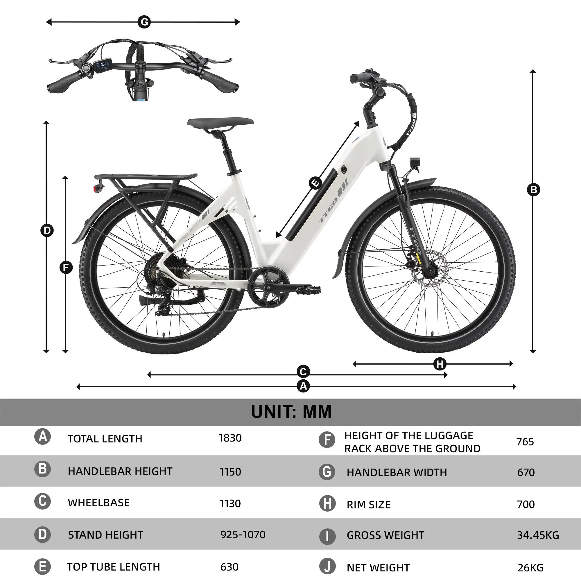 Elektrische fiets voor volwassenen TTGO C5 batterij 48V 13.5Ah band 27,5 inch 13/13