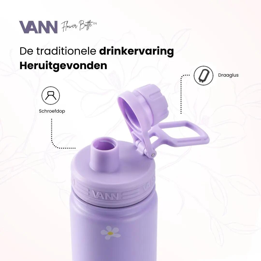 RVS drinkfles met rietje - Flower Bottle 650 ml - Lila Flowers 4/9