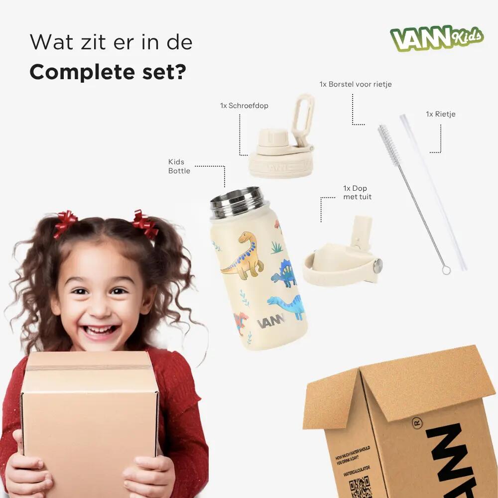 Gourde enfant en inox avec paille - Kids Bottle 400 ml - Dinosaurs 6/9