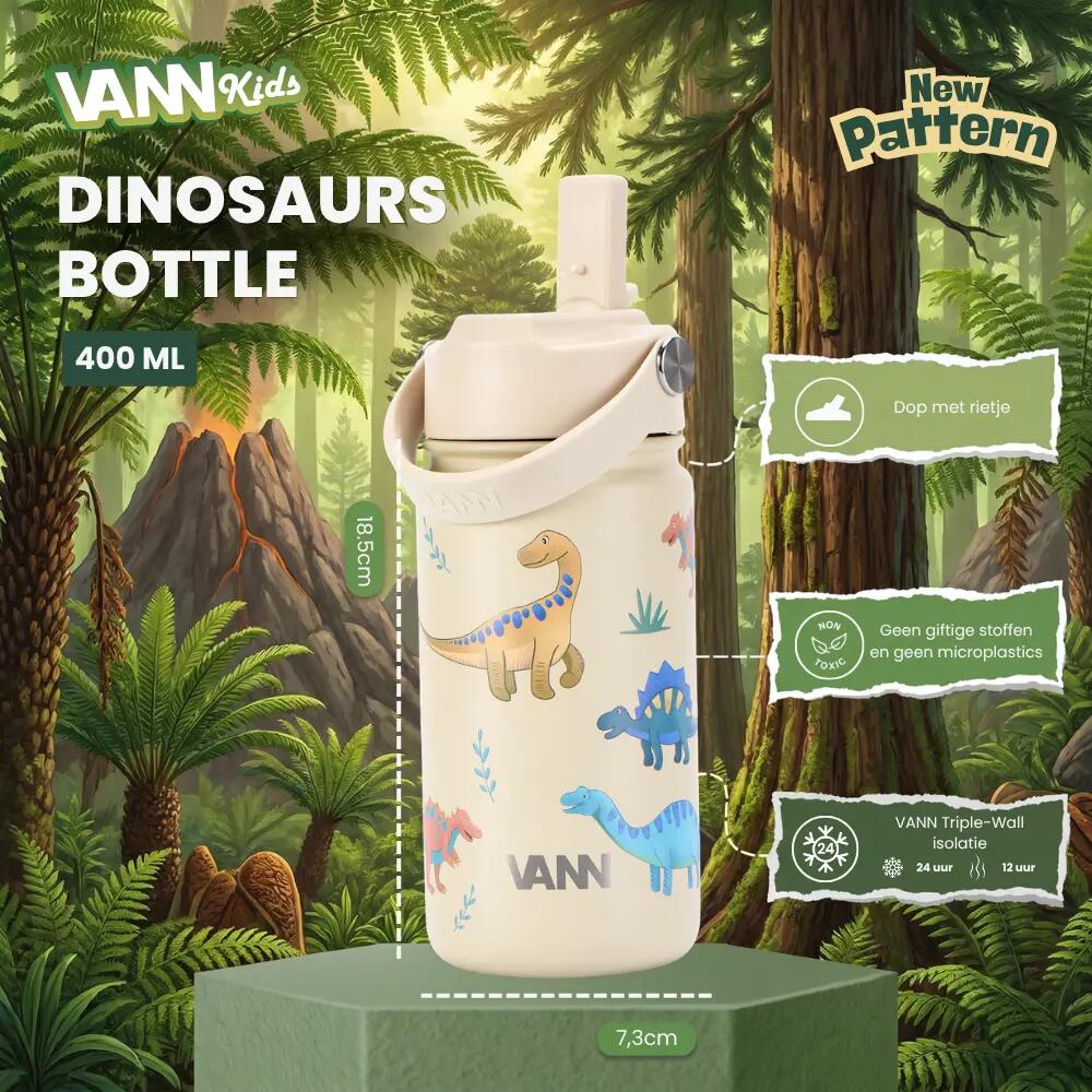 Gourde enfant en inox avec paille - Kids Bottle 400 ml - Dinosaurs 2/9