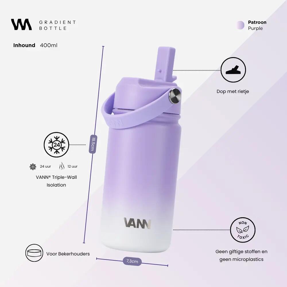 RVS drinkfles - Gradient Bottle 400 ml - 3-wandig geïsoleerd - Paars 3/9