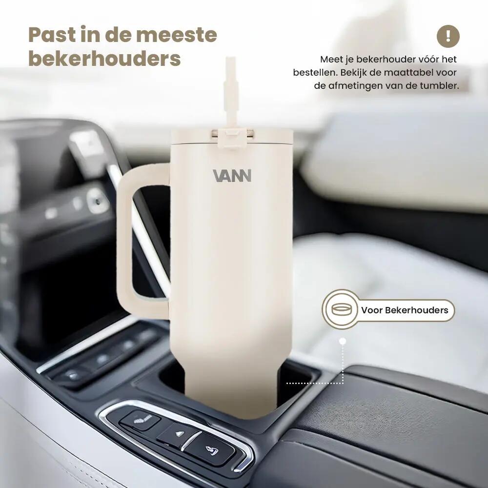 RVS drinkbeker met rietje - One Tumbler 1,2 L - lekvrij deksel - Off-white 8/12