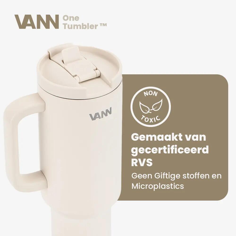 RVS drinkbeker met rietje - One Tumbler 1,2 L - lekvrij deksel - Off-white 7/12