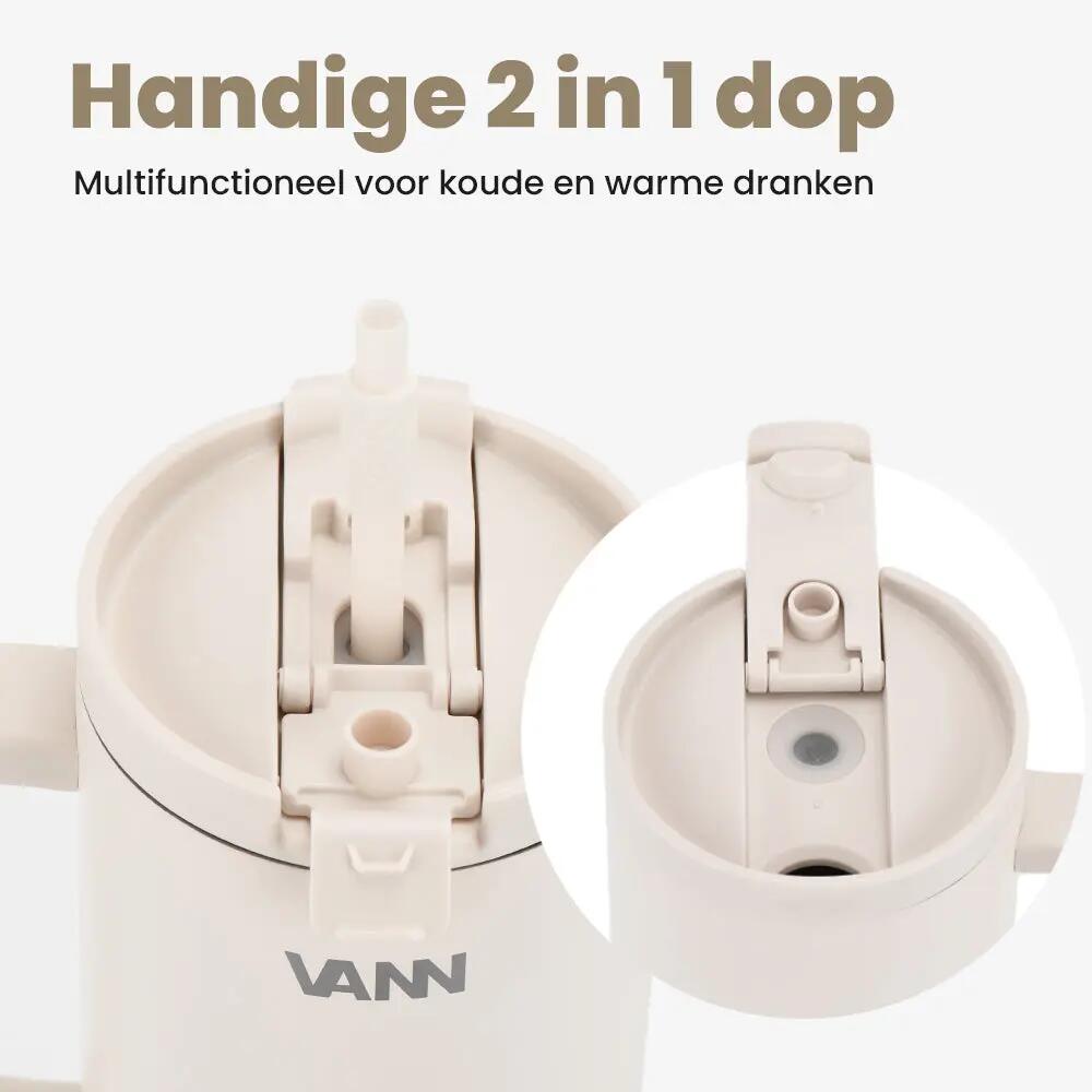 RVS drinkbeker met rietje - One Tumbler 1,2 L - lekvrij deksel - Off-white 6/12