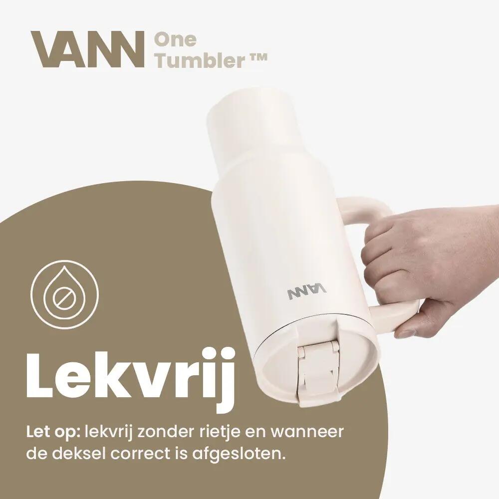 RVS drinkbeker met rietje - One Tumbler 1,2 L - lekvrij deksel - Off-white 4/12