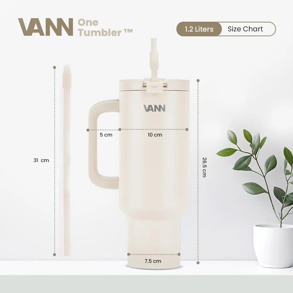 RVS drinkbeker met rietje - One Tumbler 1,2 L - lekvrij deksel - Off-white 3/12