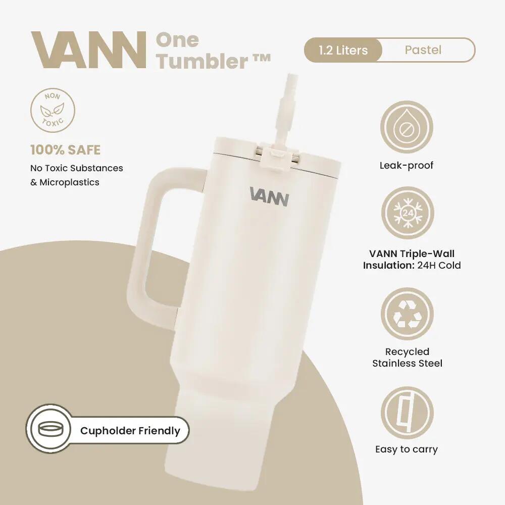 RVS drinkbeker met rietje - One Tumbler 1,2 L - lekvrij deksel - Off-white 2/12