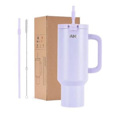 Rvs drinkbeker met rietje - one tumbler 1,2 l - lekvrij deksel - garnet