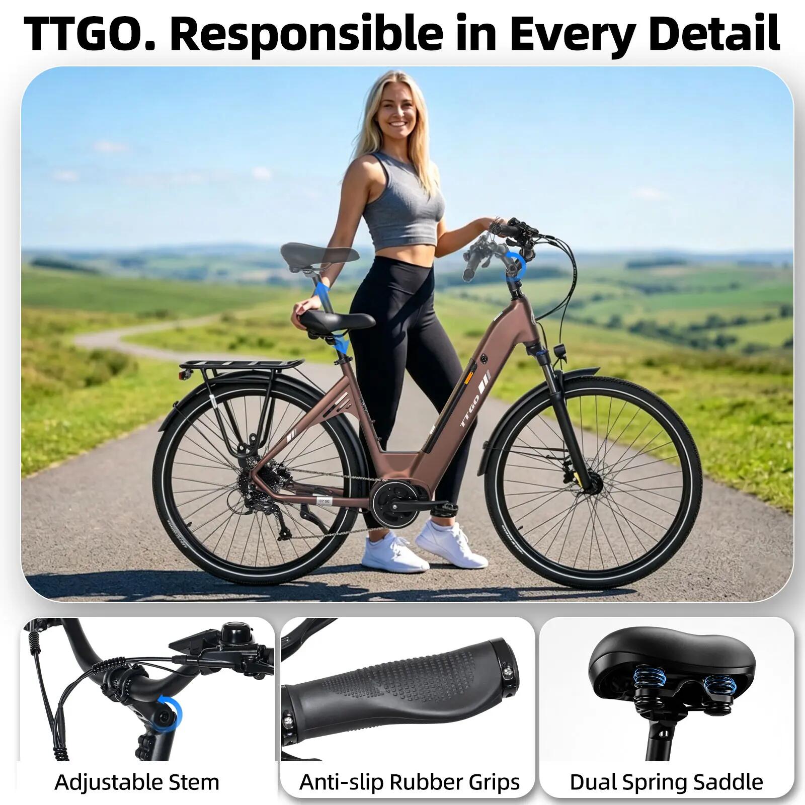 Elektrofahrrad für Erwachsene TTGO C7SE Akku 36V18Ah Reifen 28 Zoll 11/15