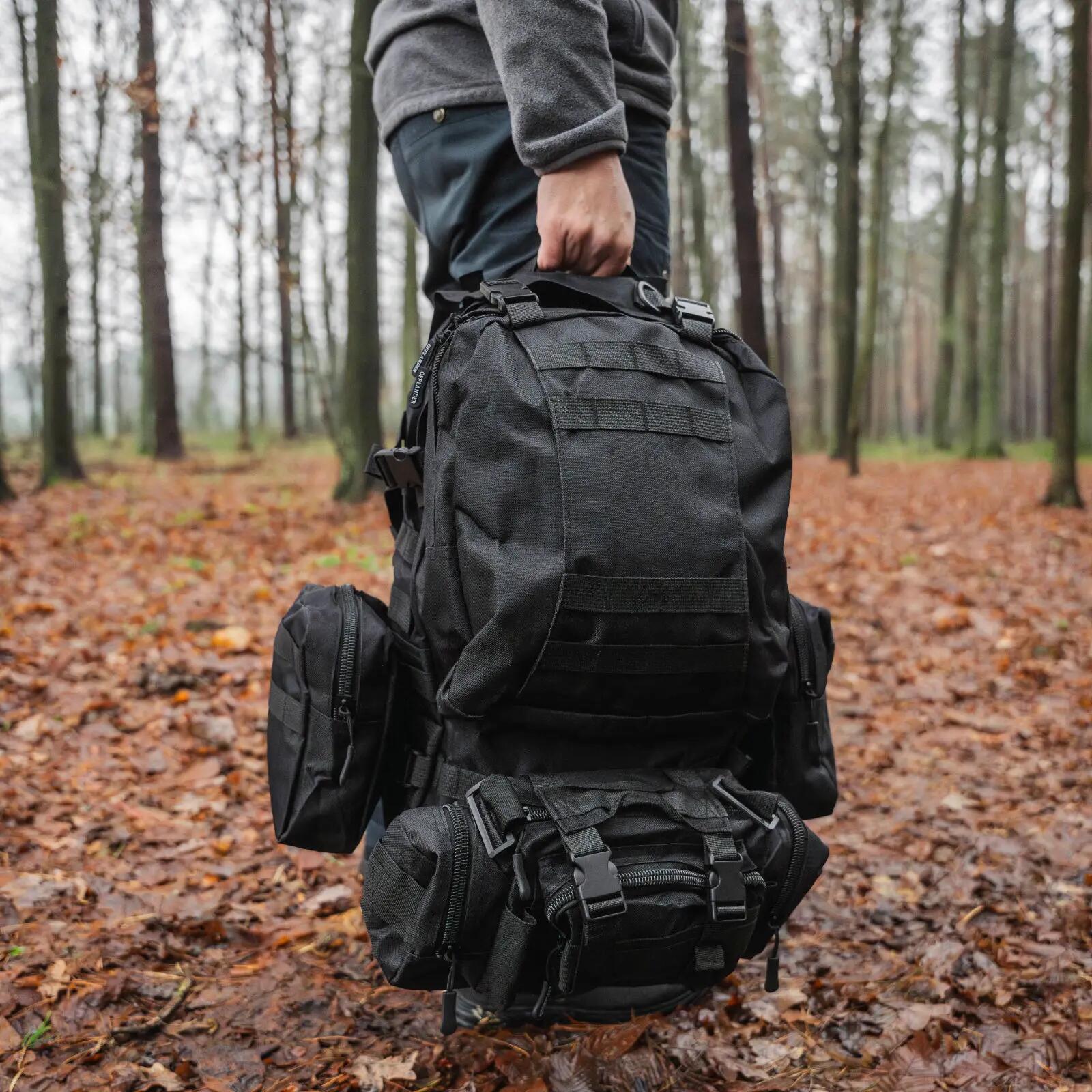 Mochila de sobrevivência OFFLANDER 38L preta para caminhadas 4/6