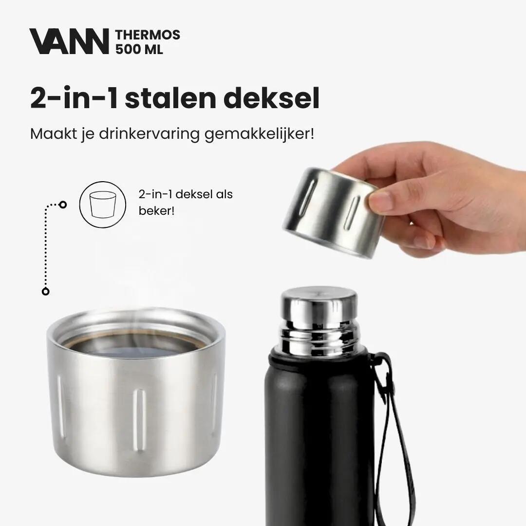 Thermosfles - Outdoor/sport - Unisex - 500 ml dubbelwandig, 2‑in‑1 dop - Zwart 5/11