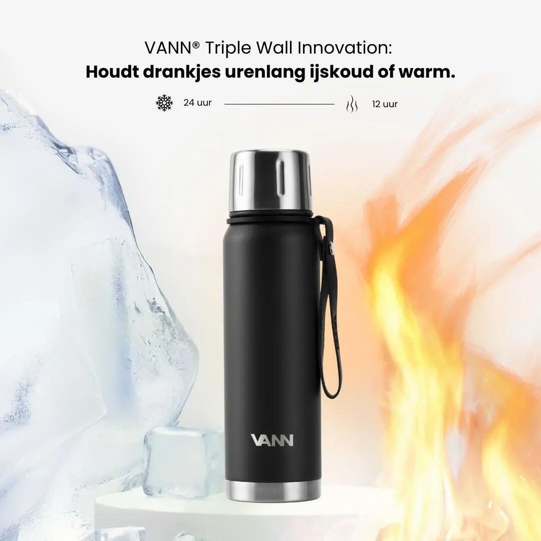 Thermosfles - Outdoor/sport - Unisex - 500 ml dubbelwandig, 2‑in‑1 dop - Zwart 4/11