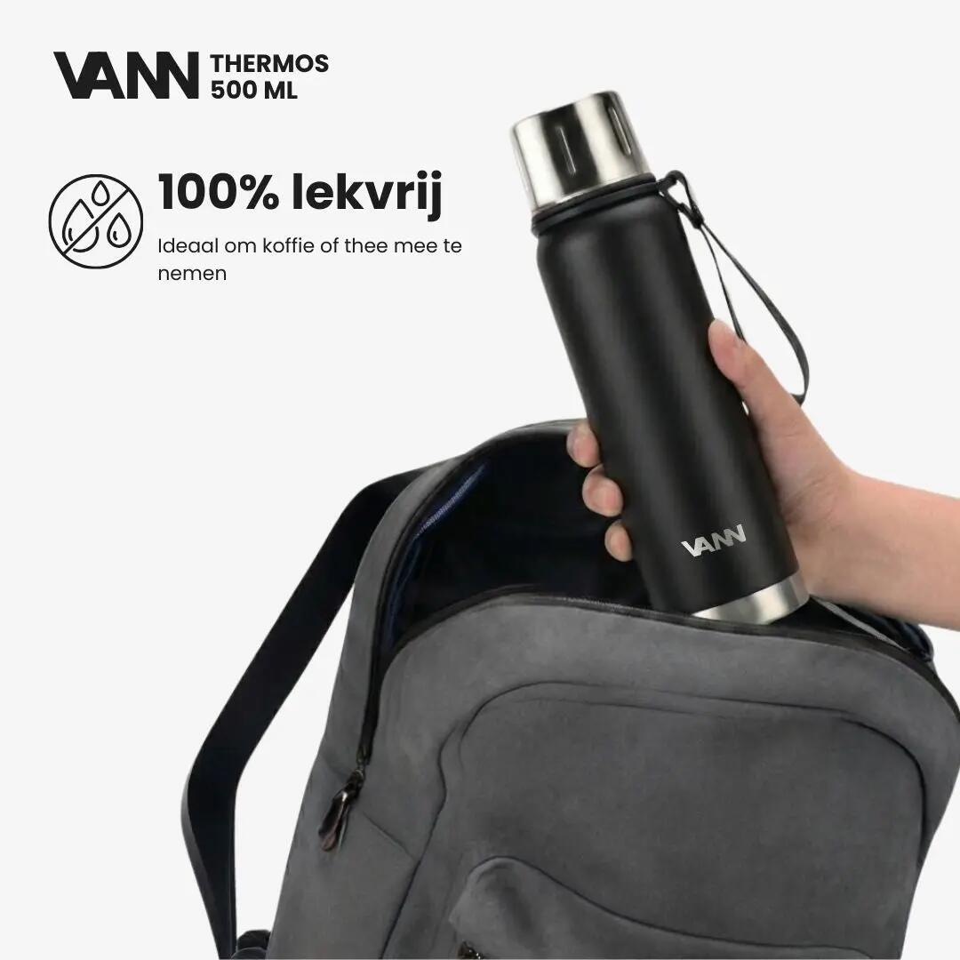 Thermosfles - Outdoor/sport - Unisex - 500 ml dubbelwandig, 2‑in‑1 dop - Zwart 3/11