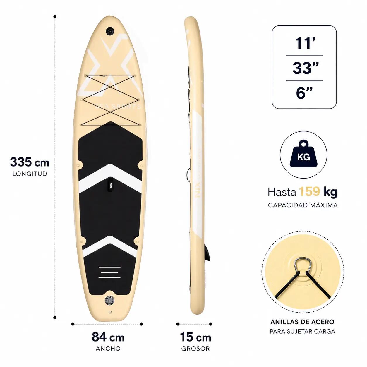Prancha inflável de paddle 11" amarela Pack Premium 6/8