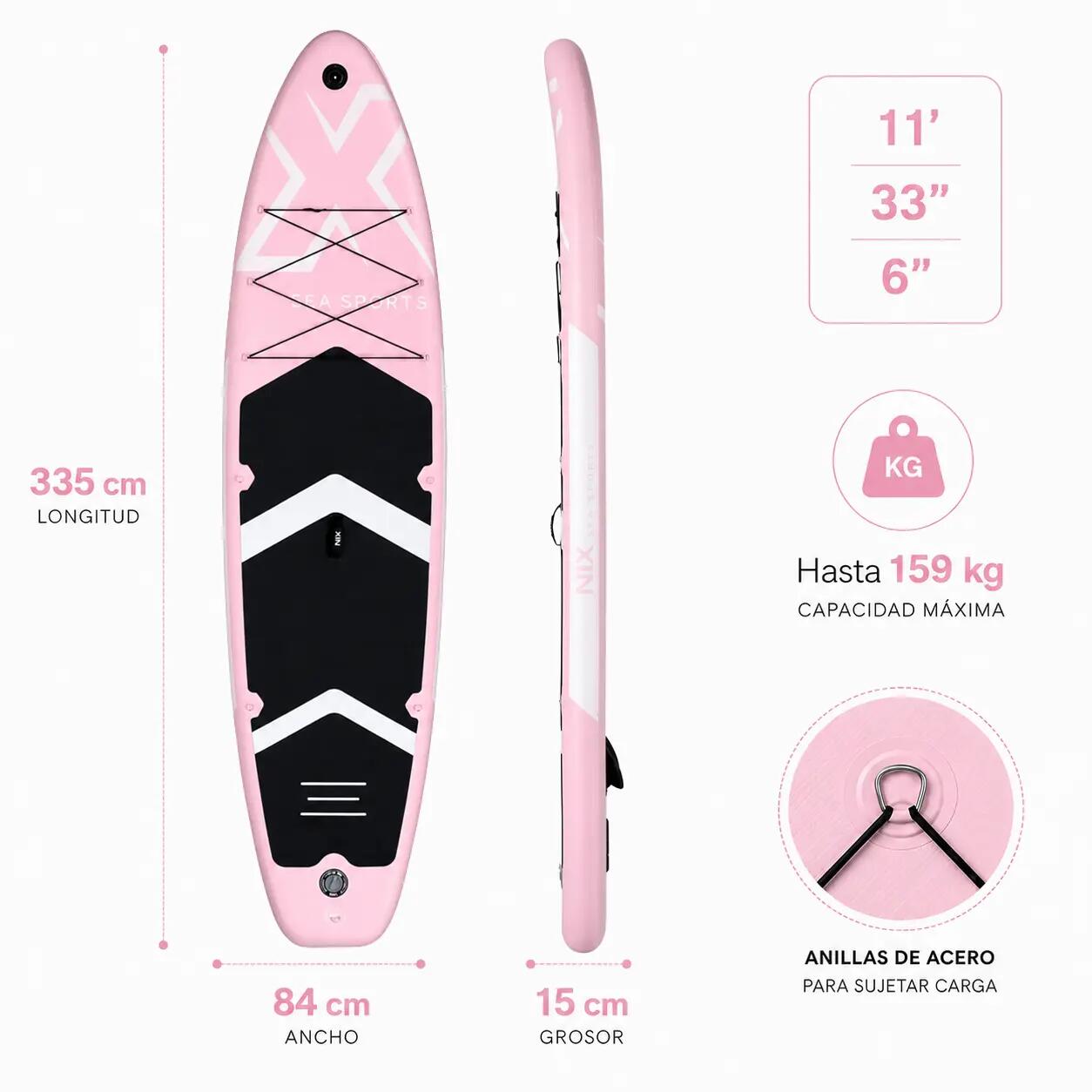 Prancha inflável de paddle 11" rosa Pack Premium 6/8