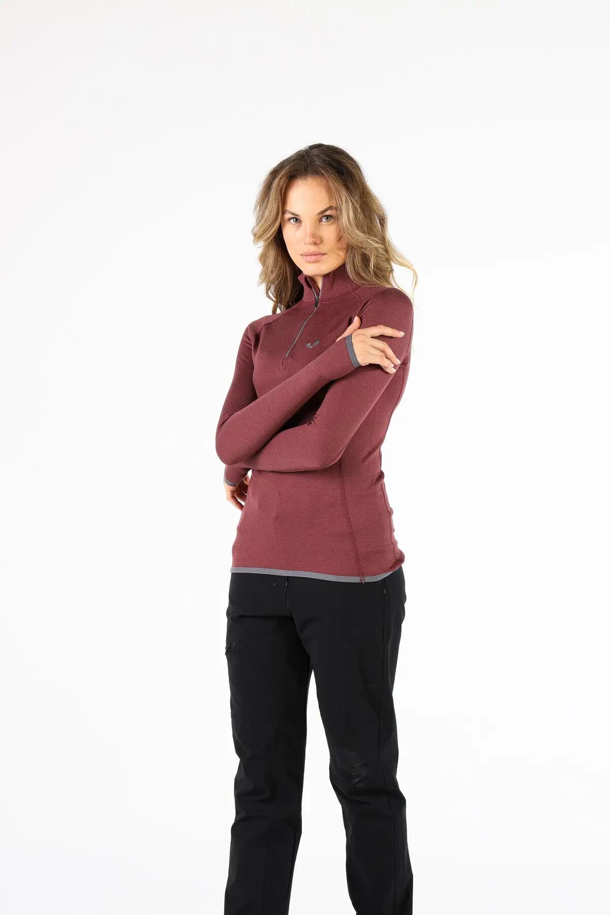Lorica Koszulka z Długim Rękawem z 100% Wełny Merino- 230 g/m² L, Ciemnoczerwony 5/6