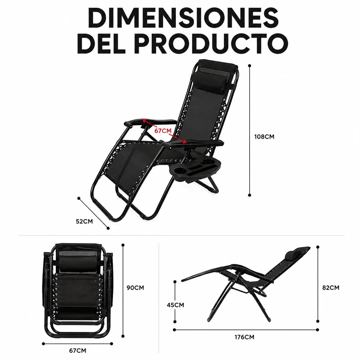 Pack 2 Tumbonas Plegables Playa Negra Con Portavasos 6/7