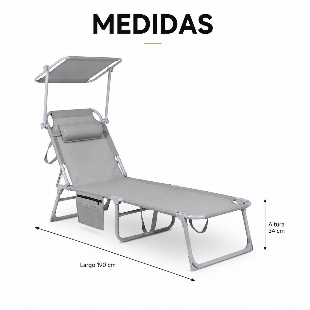 Lettino Pieghevole Con Parasole Regolabile Per Giardino E Spiaggia 6/7