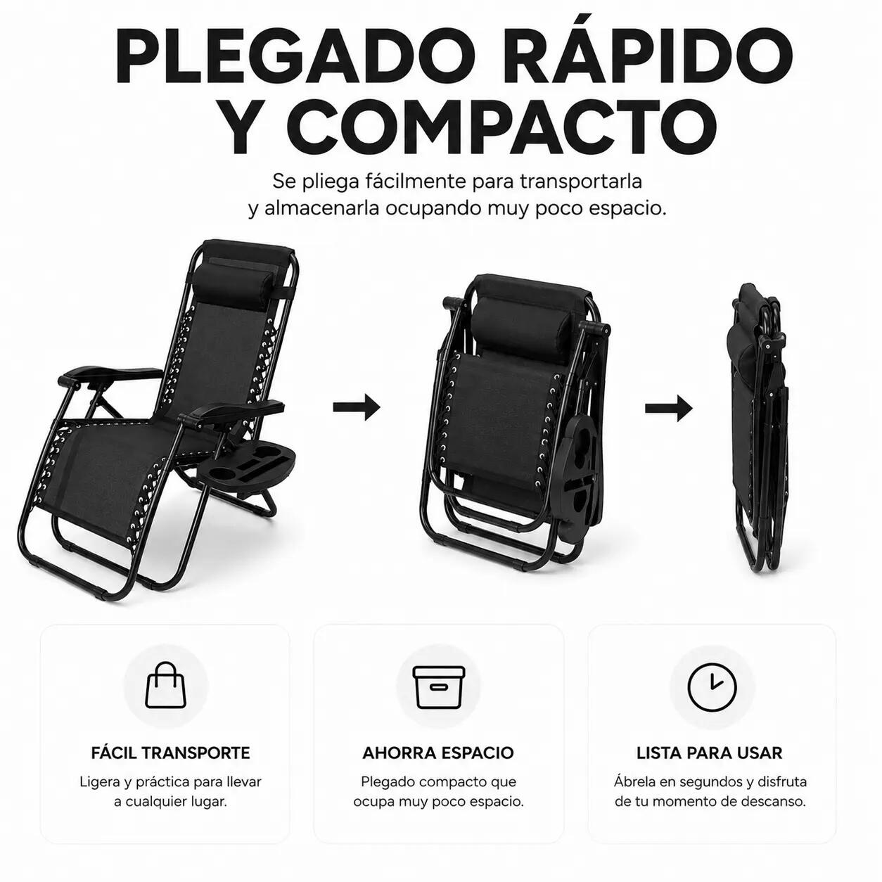 Pack 2 Tumbonas Plegables Playa Negra Con Portavasos 5/7