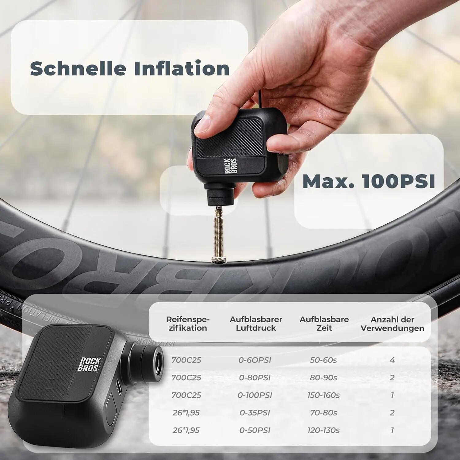 Elektrische Minipumpe 100PSI wiederaufladbar für Fahrrad & E-Bike 2/7