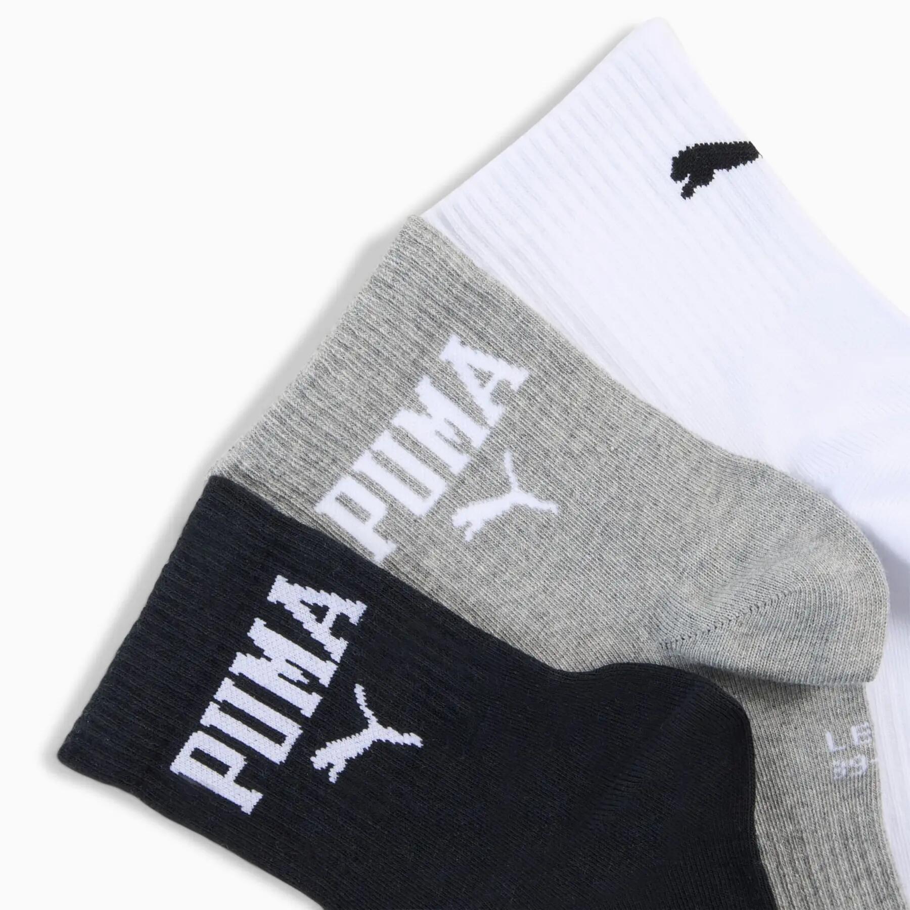 Meias unissex Puma LOGO SHORT CREW 3-PACK 93863506 tamanho 35-38 2/3