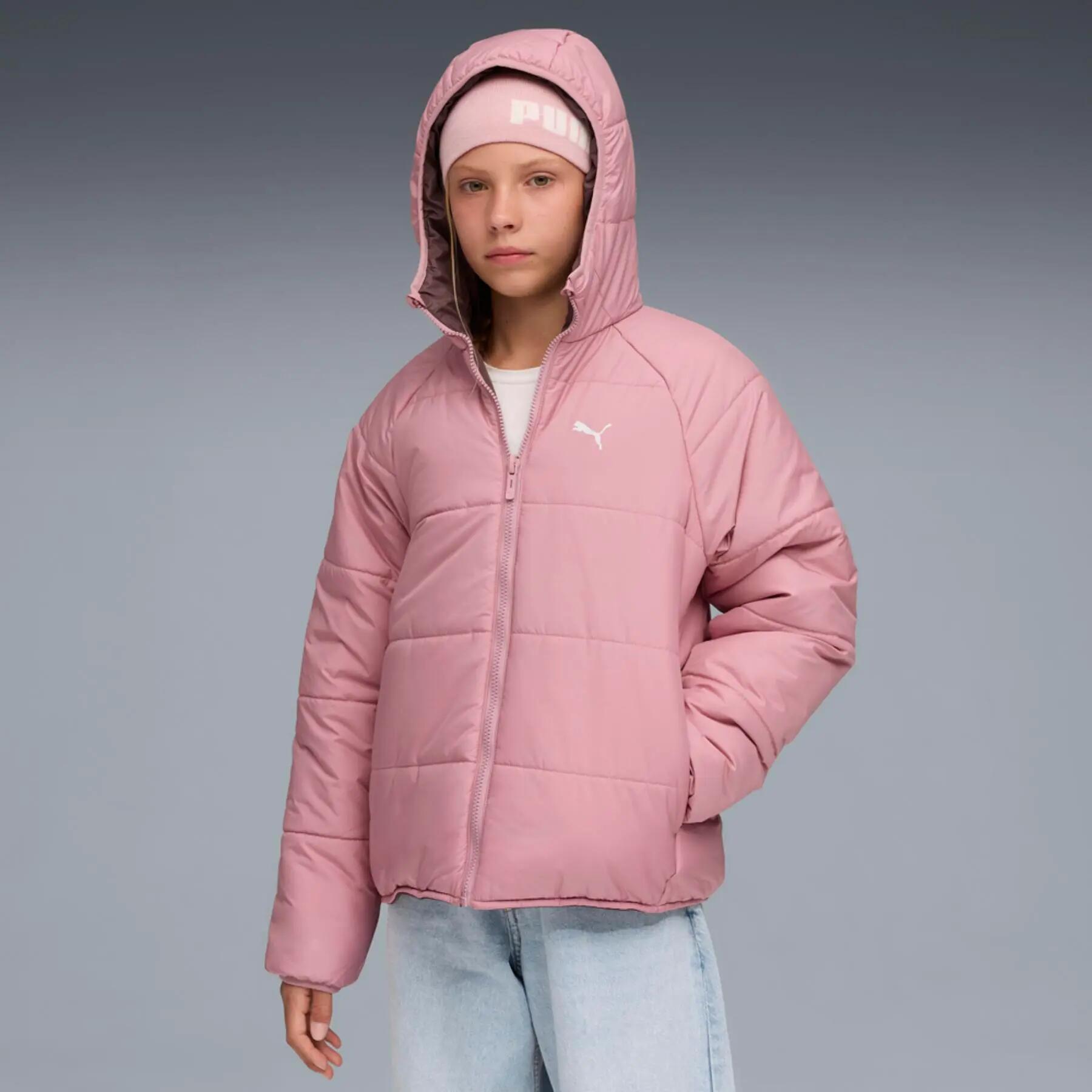 Jaqueta puffer reversível Puma rosa para meninas, modelo 68840765, tamanho 128. 3/6