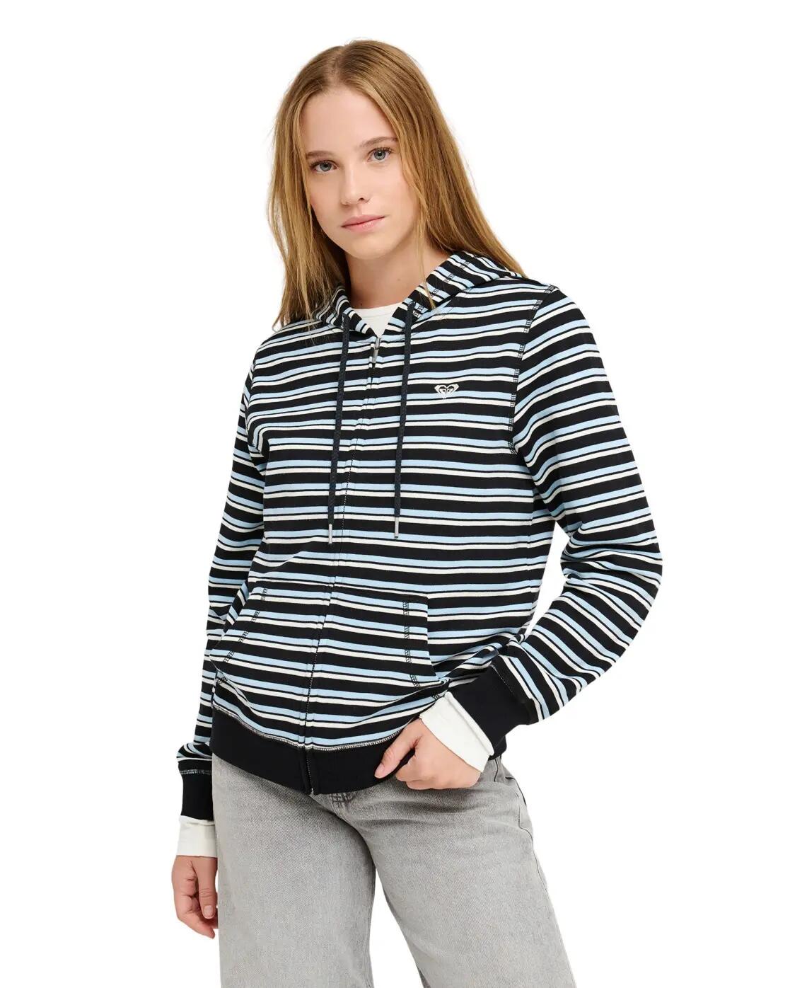 Sweat à capuche zippé rayé PERFECT STRIPE Noir Femme 4/4