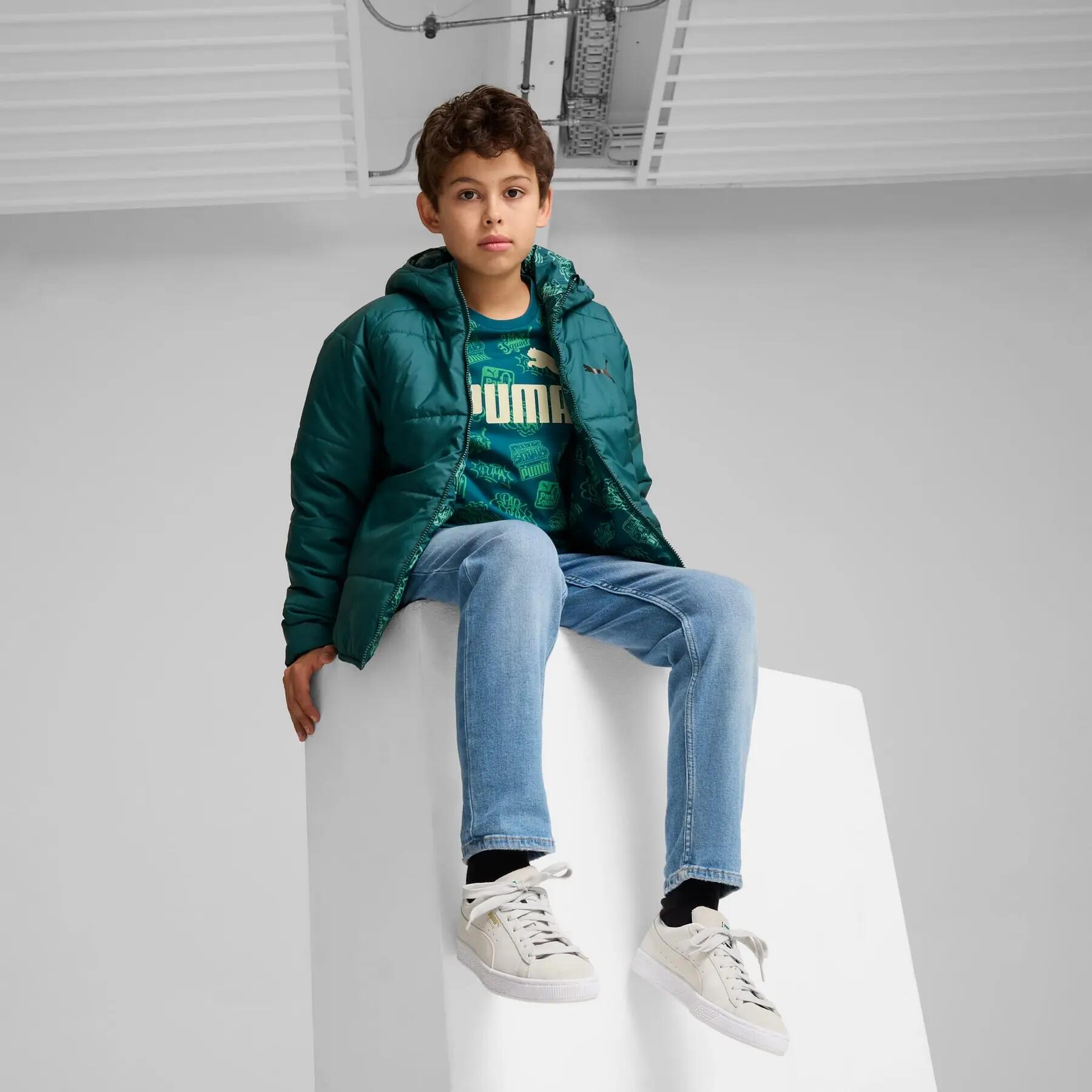 Jaqueta com capuz reversível Puma para meninos, verde, 68283322, tamanho 128. 5/5