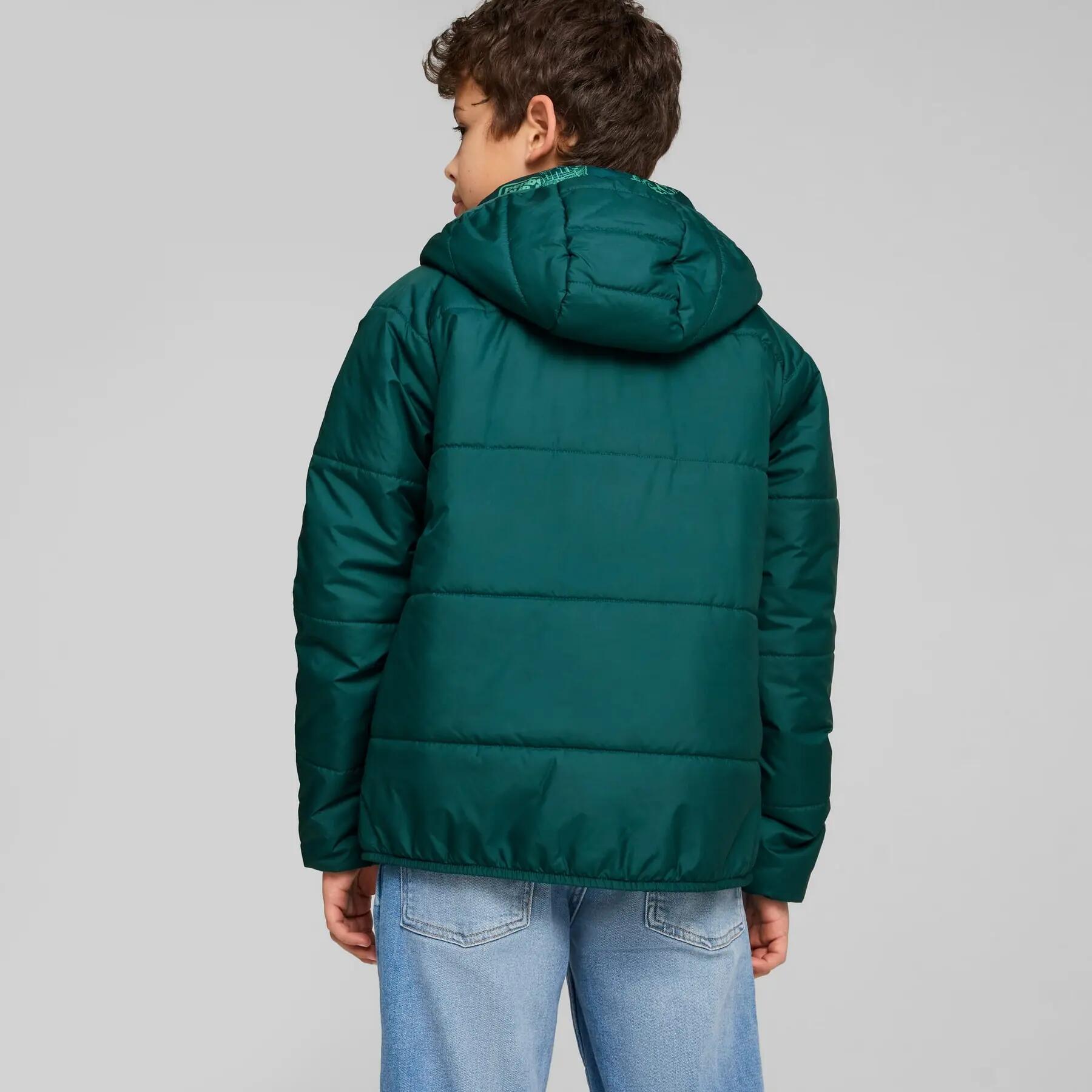 Jaqueta com capuz reversível Puma para meninos, verde, 68283322, tamanho 128. 4/5