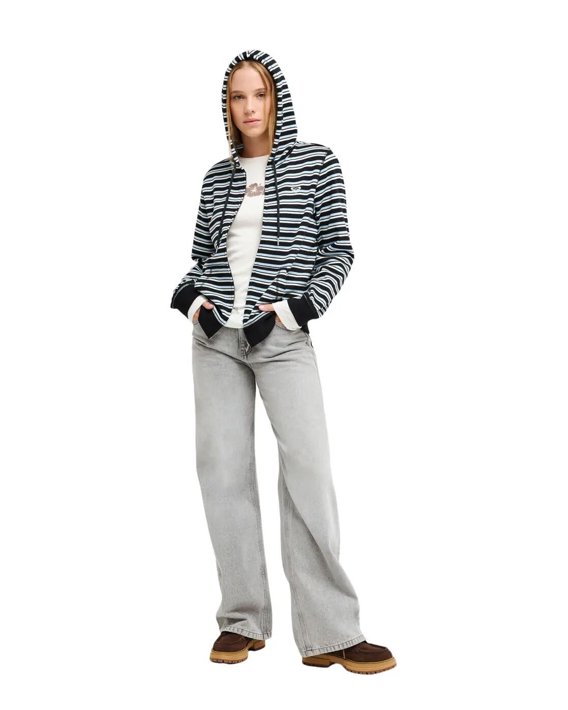 Sweat à capuche zippé rayé PERFECT STRIPE Noir Femme 2/4