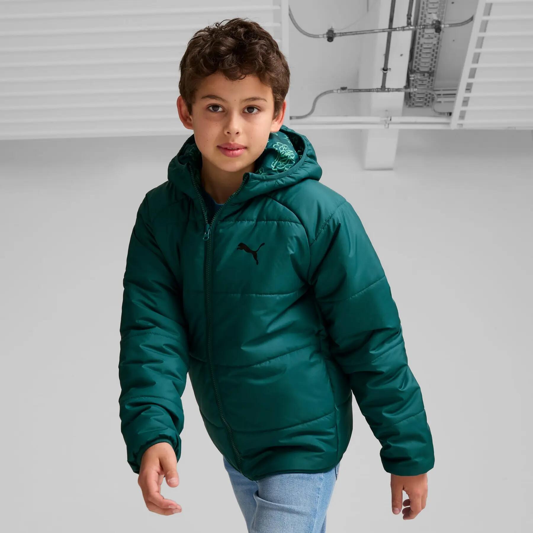 Jaqueta com capuz reversível Puma para meninos, verde, 68283322, tamanho 128. 3/5