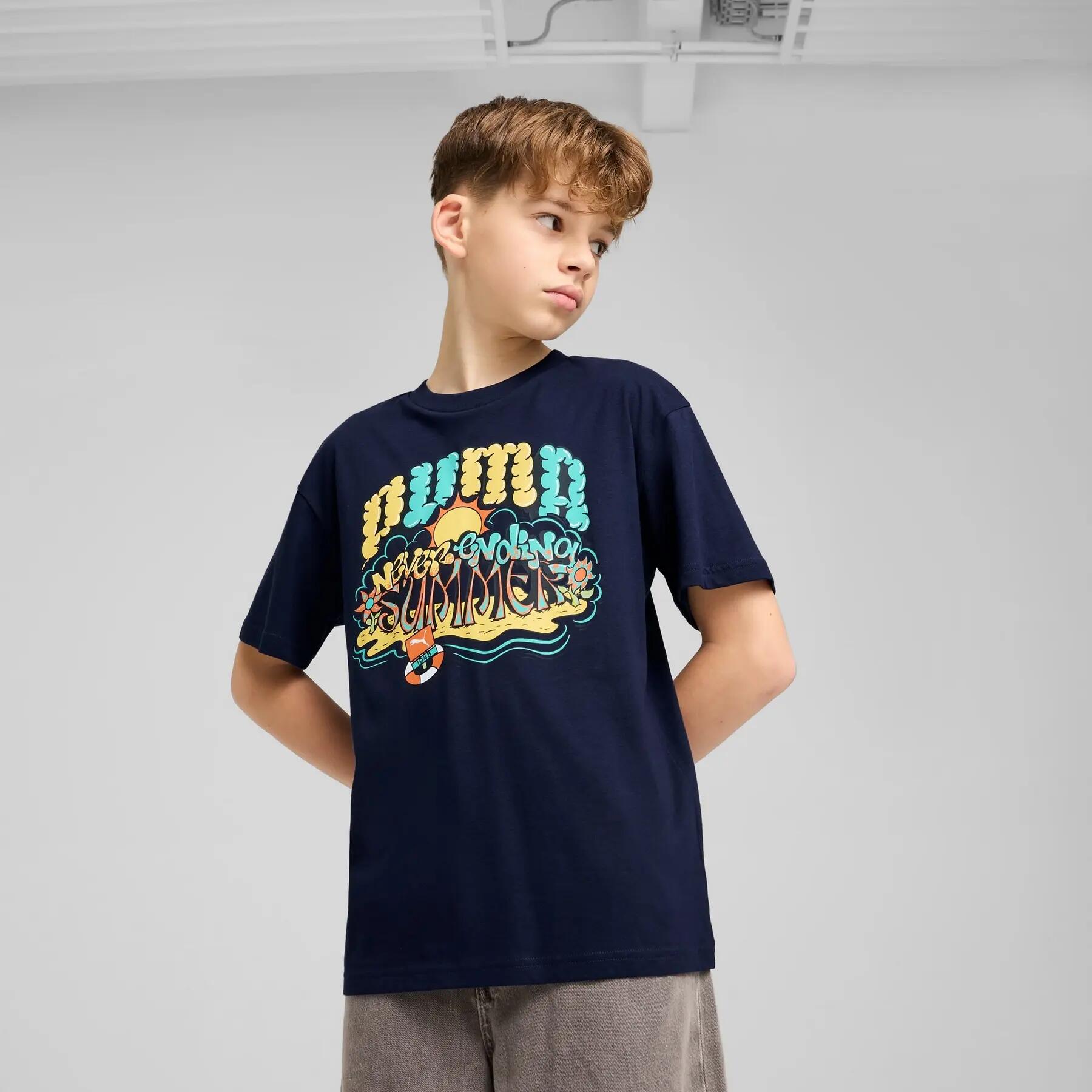 Camiseta infantil Puma GRAPHICS III azul marinho 62987416 tamanho 140 3/3