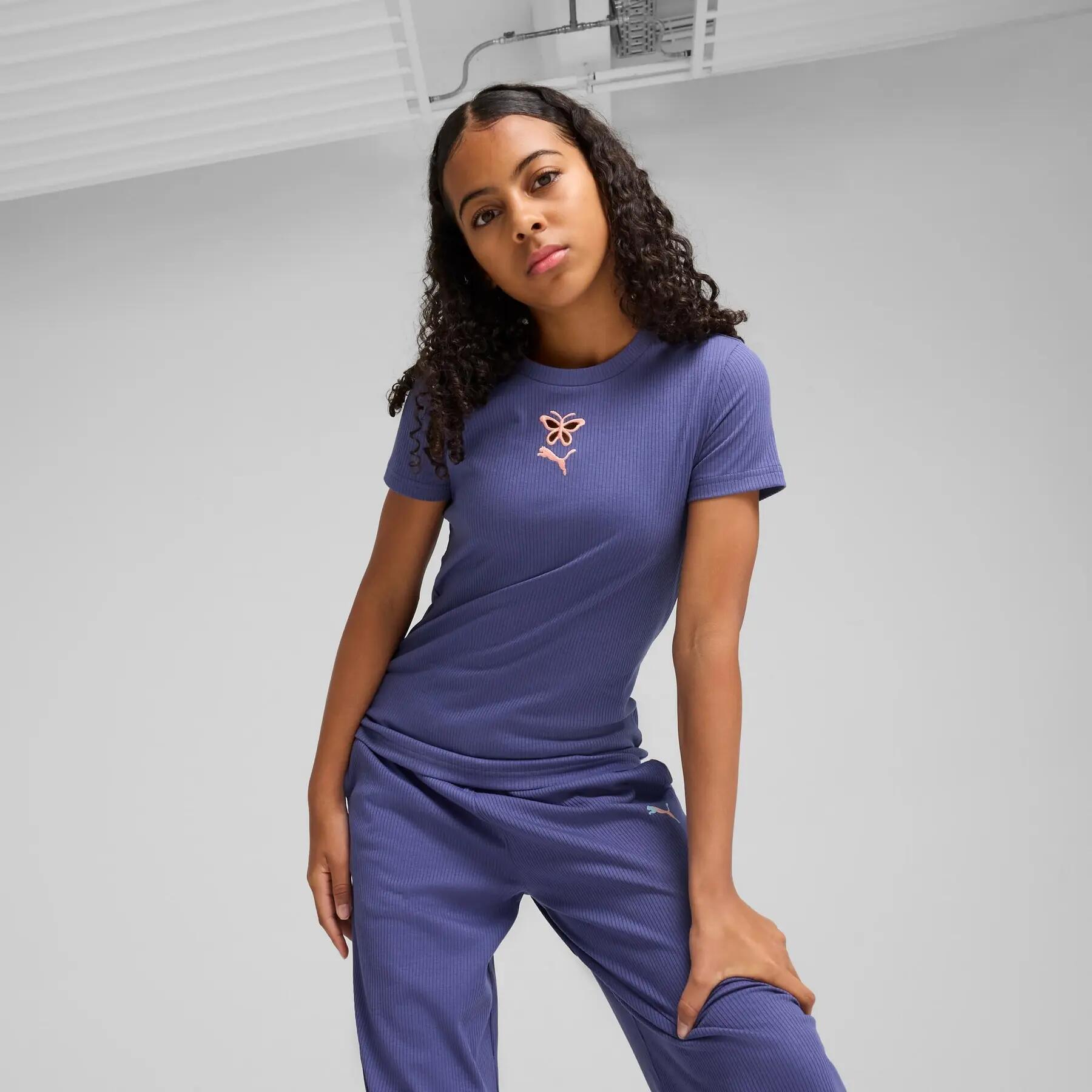 Camiseta infantil Puma GRAPHICS RIBBED IV roxa 63074546 tamanho 152 3/3