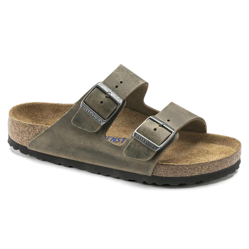 Birkenstock Arizona Soft Footbed Oiled Leather Women's Slides Green Regular Wide