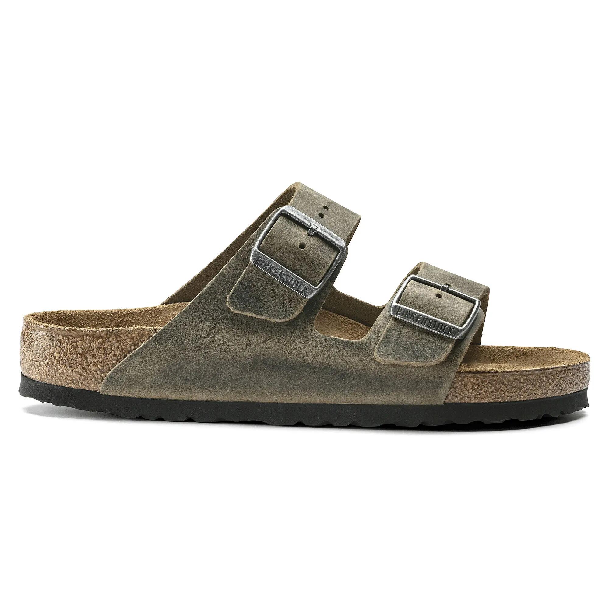 Sandálias femininas Birkenstock Arizona com palmilha macia em couro oleado, verd 4/8